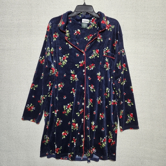 Laura Ashley Other - Vintage Laura Ashley 1X Floral Navy Nightgown Christmas Berries Winter